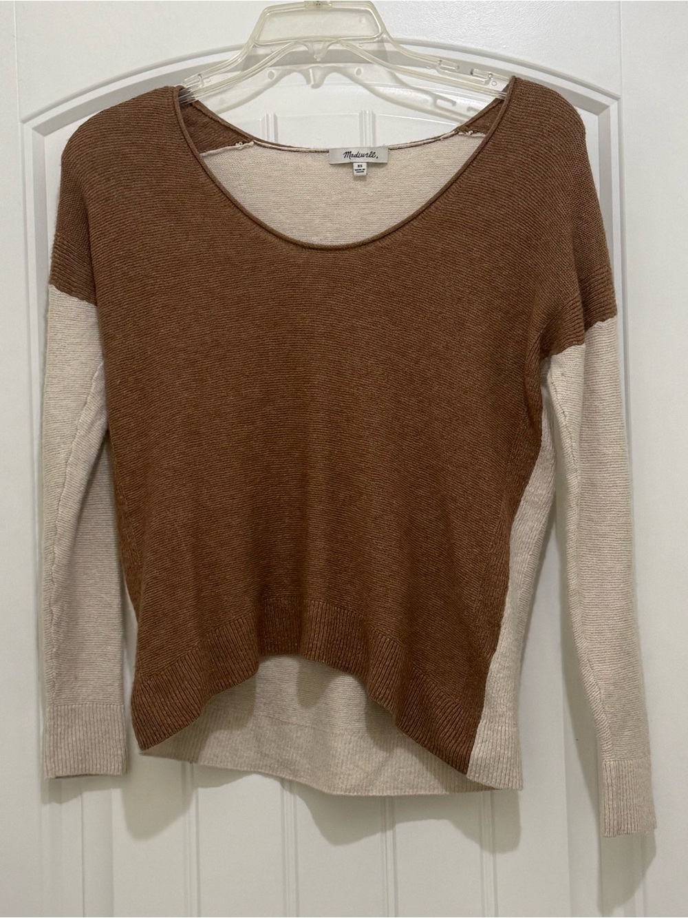 Madewell Kimball Colorblock Brown Beige Alpaca Wool Blend Sweater - Womens XS